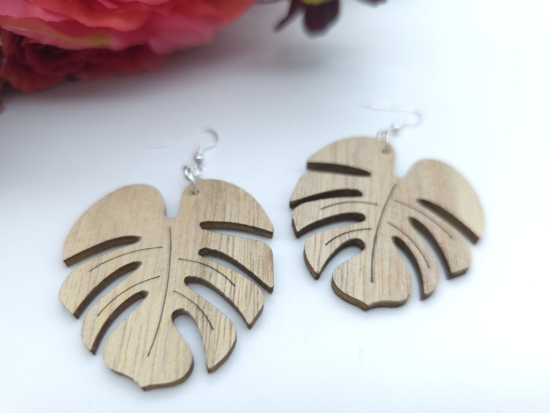 Preview: Monstera Blatt Holz Ohrringe Wood